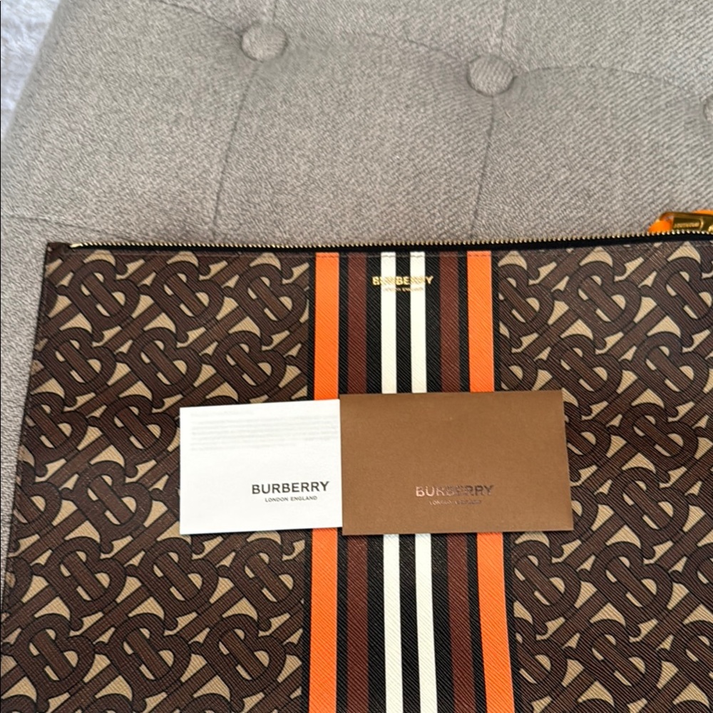 Burberry Brown Monogram Toiletry Bag with Orange and Black Stripes - Picture 6 of 6